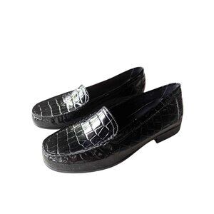 Clarks Bendables Black Embossed Croc Loafers Women's 7.5M Slip-On Comfort Shoes
